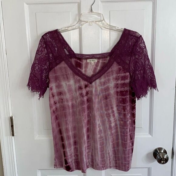 La Miel tie dye tee with floral lace detail size S - Picture 1 of 10